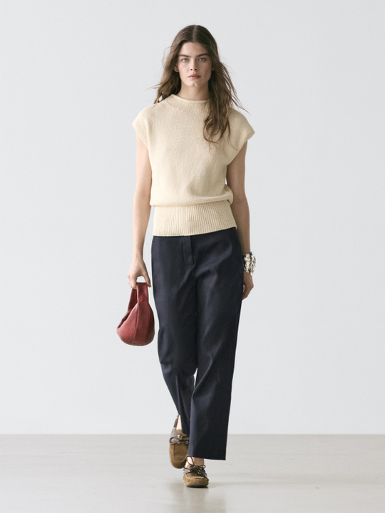 Massimo Dutti Брюки прямого кроя из смесового льна, темно-синий