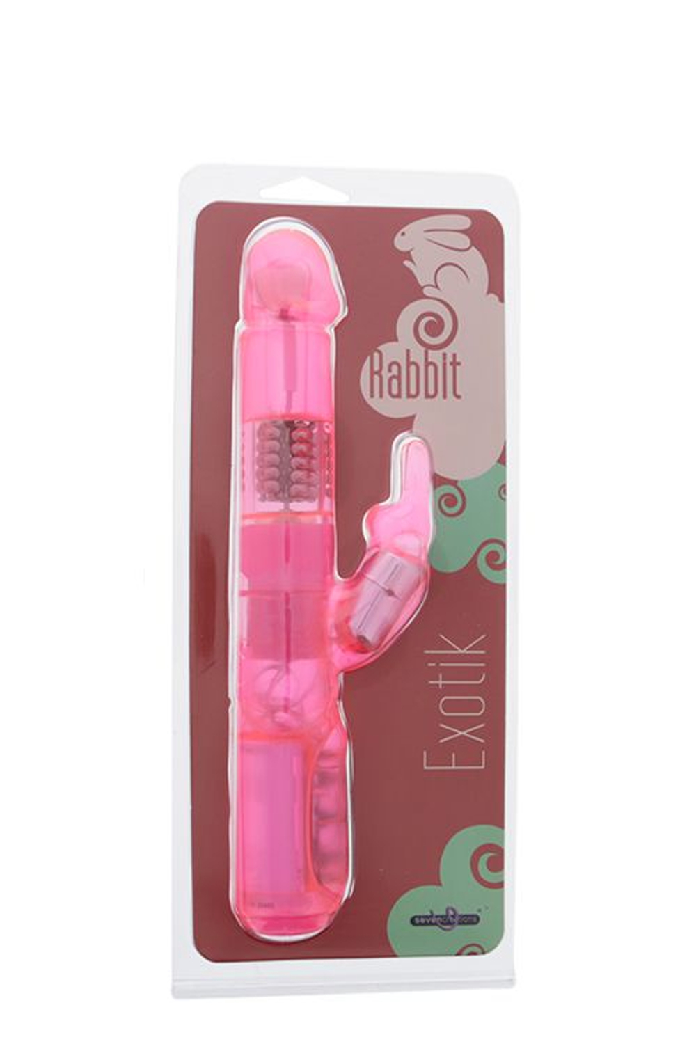 Розовый вибратор с вращающимися бусинами и клиторальным зайчиком EXOTIK RABBIT - 23 см. (Цвет: розовый)