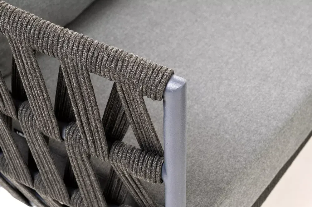 "Диего" лаунж-зона 4-местная плетеная из роупа (веревки), каркас алюминиевый темно-серый, роуп темно-серый