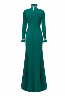 Длинное платье из крепа силуэт-рыбка зеленое 16-01-23 FW