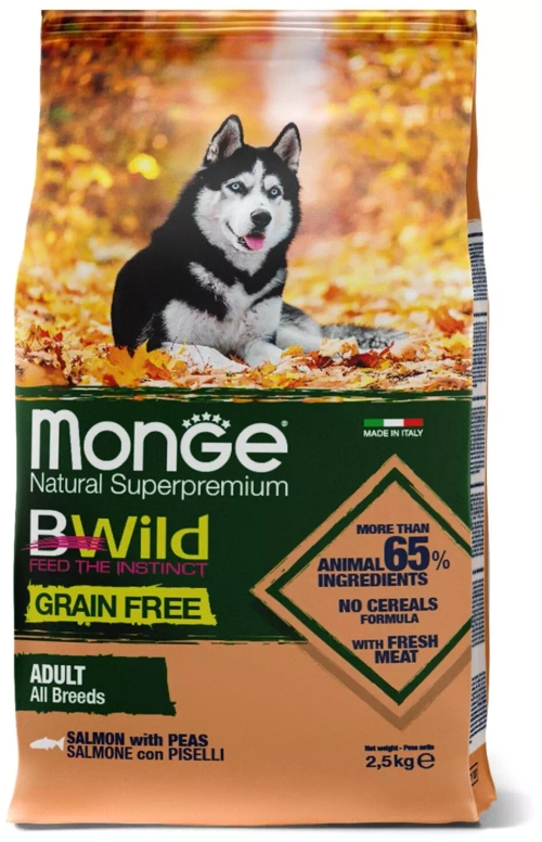 Monge Dog Bwild grain free Сухой беззерновой корм из лосося для взрослых собак всех пород 2.5 кг