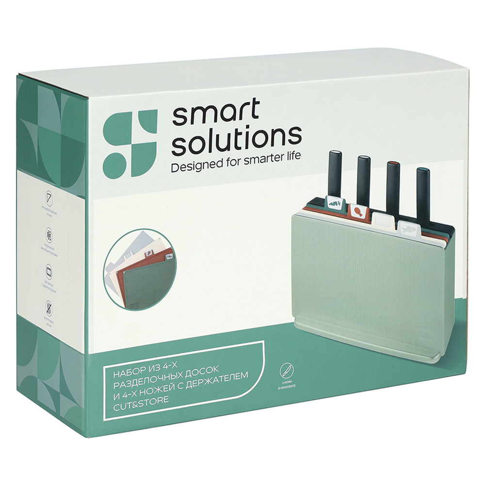 Набор из 4-х разделочных досок и 4-х ножей с держателем cut&store