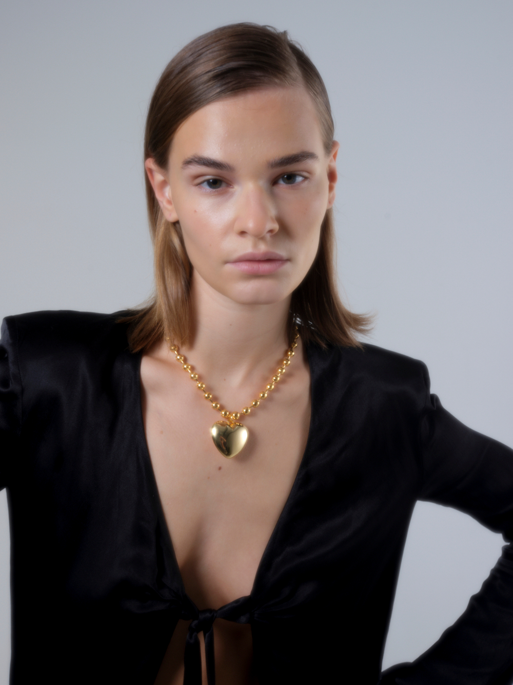 Подвеска металлическое сердце, цепь из шариков, золото