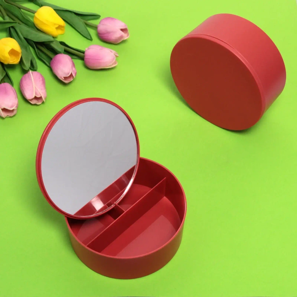 Зеркало настольное с органайзером для косметики «Beauty», цвет красный, 16,5*17см