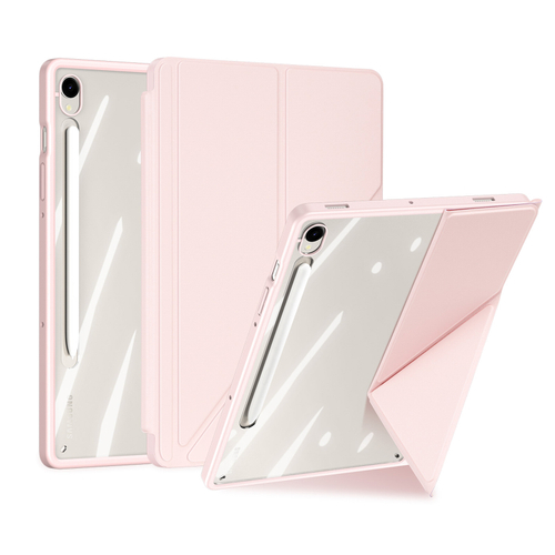 Чехол книжка розового цвета от Dux Ducis для Samsung Galaxy Tab S9, Tab S9 FE и Tab S10 FE, серия Magi Series Case, с держателем Pencil и функцией автоматического перехода в спящий режим