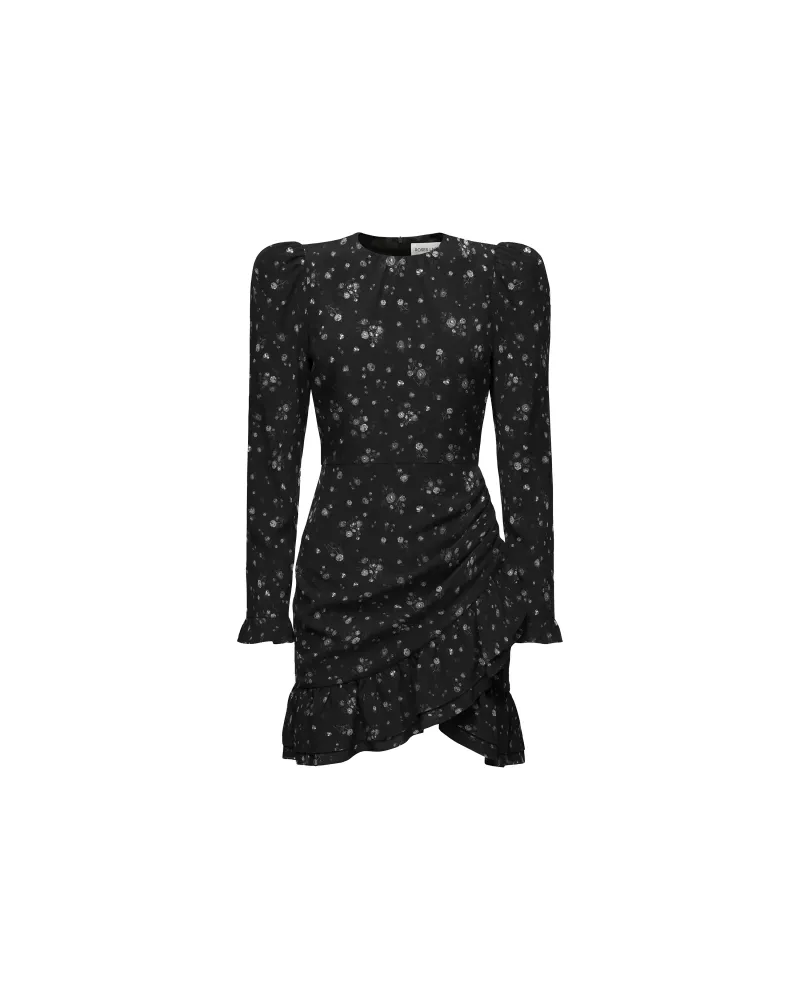 Шарлотта мини (Charlotte mini), платье мини из черного крепдешина с цветочным принтом