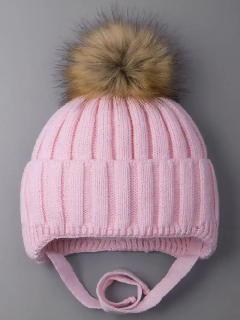 Шапка детская зимняя вязаная с помпоном
