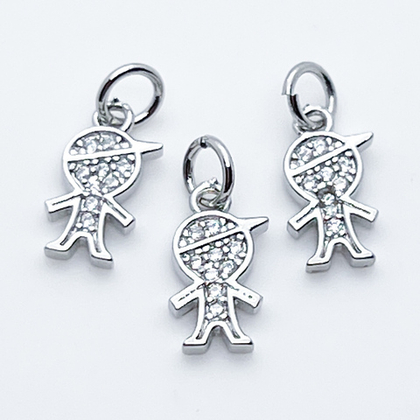 Подвеска Мальчик, цвет серебро (родий), фианиты, размер 12*7 мм, цена за 1 шт