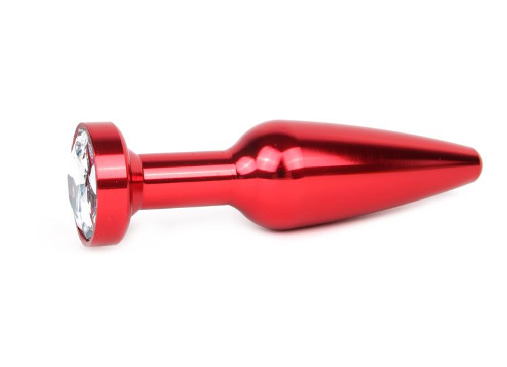 Удлиненная коническая гладкая красная анальная втулка с прозрачным кристаллом - 11,3 см. (Цвет: прозрачный)