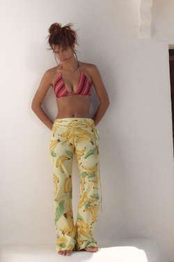 ZARA БРЮКИ С ФРУКТОВЫМ ПРИНТОМ НА ШНУРКЕ, ЖЕЛТЫЙ