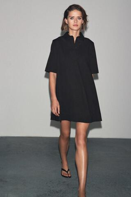ZARA КОРОТКОЕ ПЛАТЬЕ ИЗ ПОПЛИНА — ZW COLLECTION, ЧЕРНЫЙ
