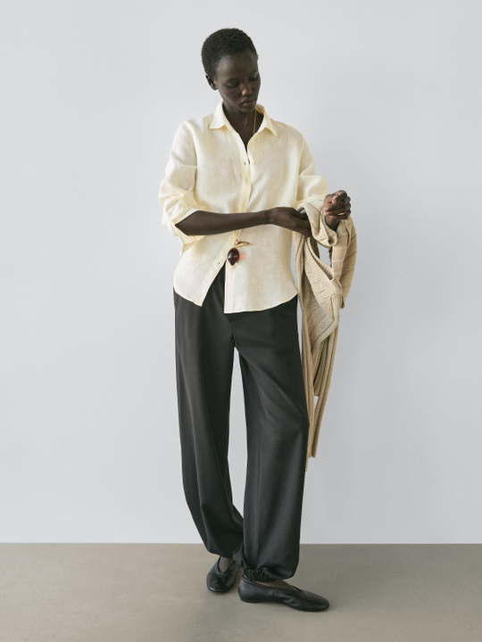 Massimo Dutti Свободная рубашка из 100% льна, желтый