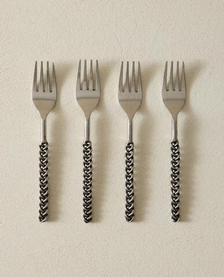 ZARA HOME НАБОР ДЕСЕРТНЫХ ВИЛОК С ПЛЕТЕНЫМИ РУЧКАМИ (4 ШТ.), СТАЛЬНОЙ СЕРЫЙ