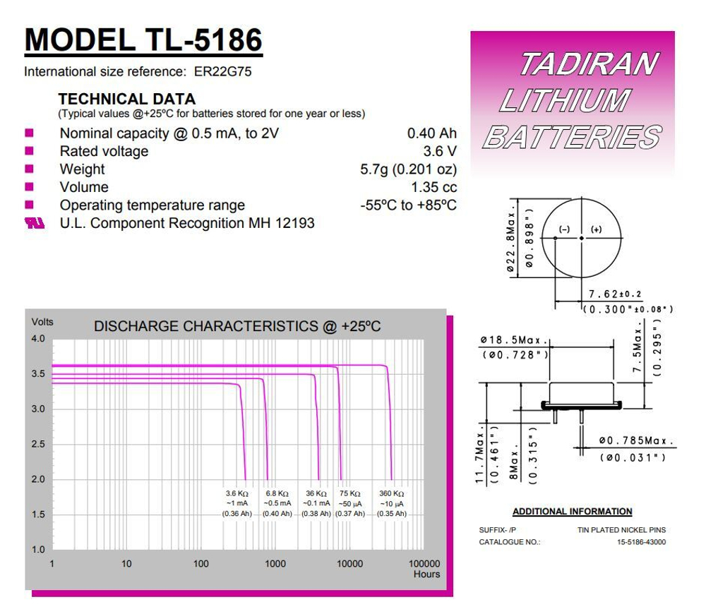 Элемент питания Tadiran TL-5186