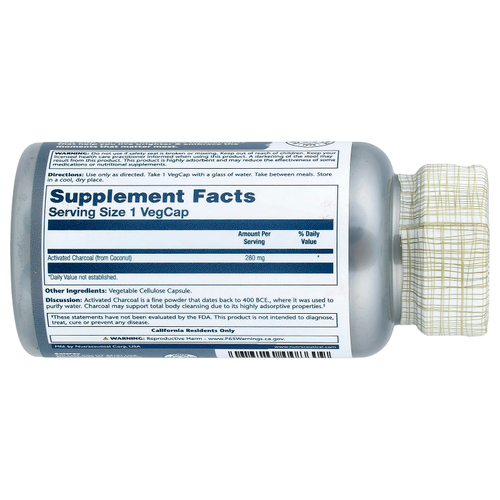 Solaray, Активированный уголь, 280 мг, 90 вегетарианских капсул