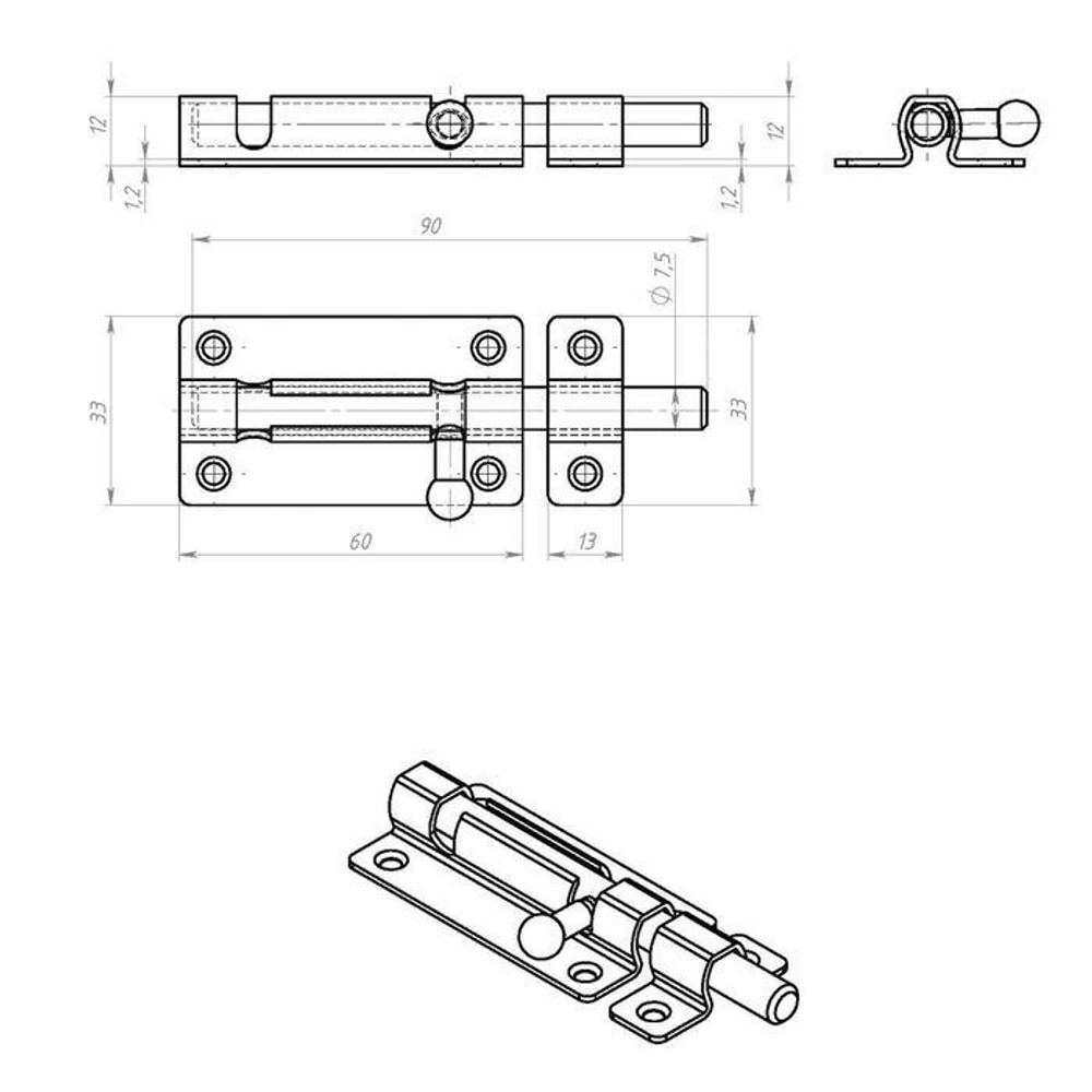 ЗАДВИЖКА НАКЛАДНАЯ МЕТАЛЛИСТ ЗТ6 ЦИНК