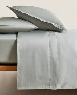 ZARA HOME (300 НИТЕЙ) НАТЯЖНАЯ ПРОСТЫНЯ ИЗ ХЛОПКА, ЗЕЛЕНОВАТО-СЕРЫЙ