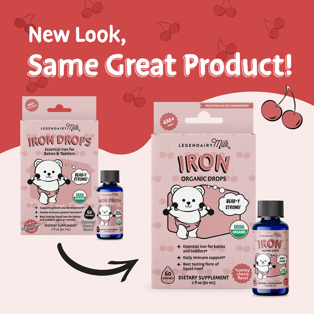 Legendairy Milk, Iron Organic Drops, для детей от 4 месяцев, вкусная вишня, 60 мл (2 жидк. Унции)