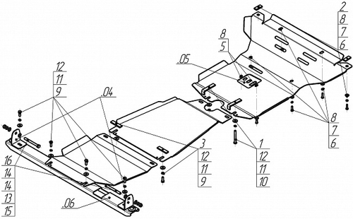 Защита Радиатора, картера Двигателя, КПП для Toyota Hilux 2015-н.в. MOTODOR.12519