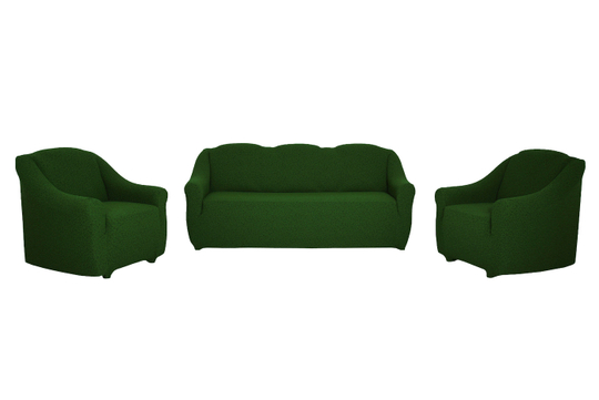 Комплект чехлов на диван и 2 кресла без оборки Жаккард, цвет Зеленый