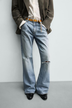 ZARA ДЖИНСЫ FLARE FIT С РАЗРЕЗАМИ, ГОЛУБОЙ
