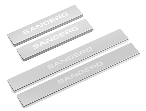 Накладки на пороги AutoMax для Renault Sandero II 2014-2018 2018-н.в./Sandero Stepway II 2014-2018 2018-н.в., нерж. сталь, с надписью, 4 шт., AMRESAN01