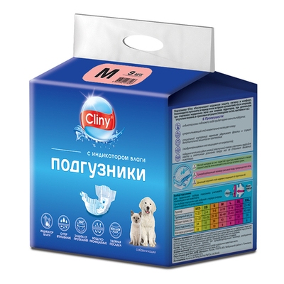 Cliny подгузники для кошек и собак 5-10 кг М 9 шт.