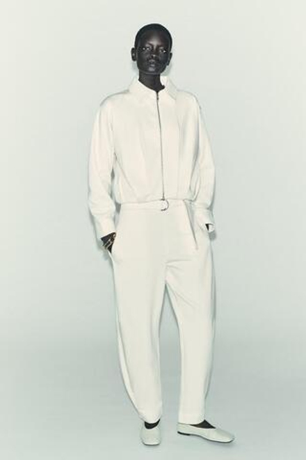 ZARA БРЮКИ ИЗ ФЛИСА С РЕМНЕМ, ЭКРЮ