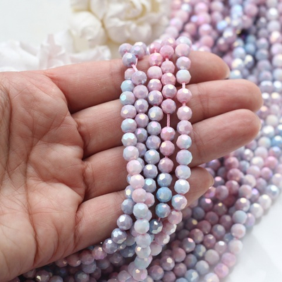сшо6-грм Стекло шар огранка 6мм, розово-голубой микс, нить 36см