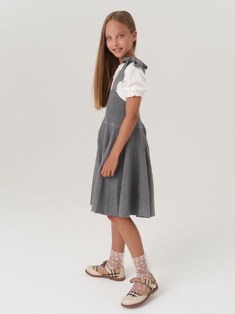 Сарафан школьный для девочки AT972-218 серый