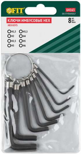 Ключи шестигранные hex на кольце 8 шт.( 1,5-6 мм ) 64163 FIT