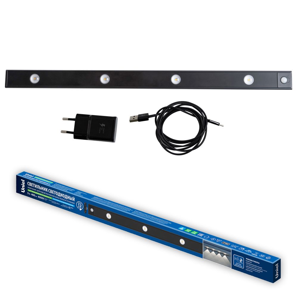 ULI-F50-5W-4000K SENSOR IP40 BLACK Светильник светодиодный для мебели с сенсором движения и освещенности. 600мм. ТМ Uniel