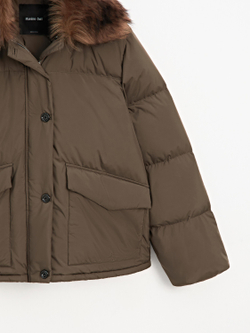 Massimo Dutti Стеганая куртка с водоотталкивающей пропиткой, темный хаки