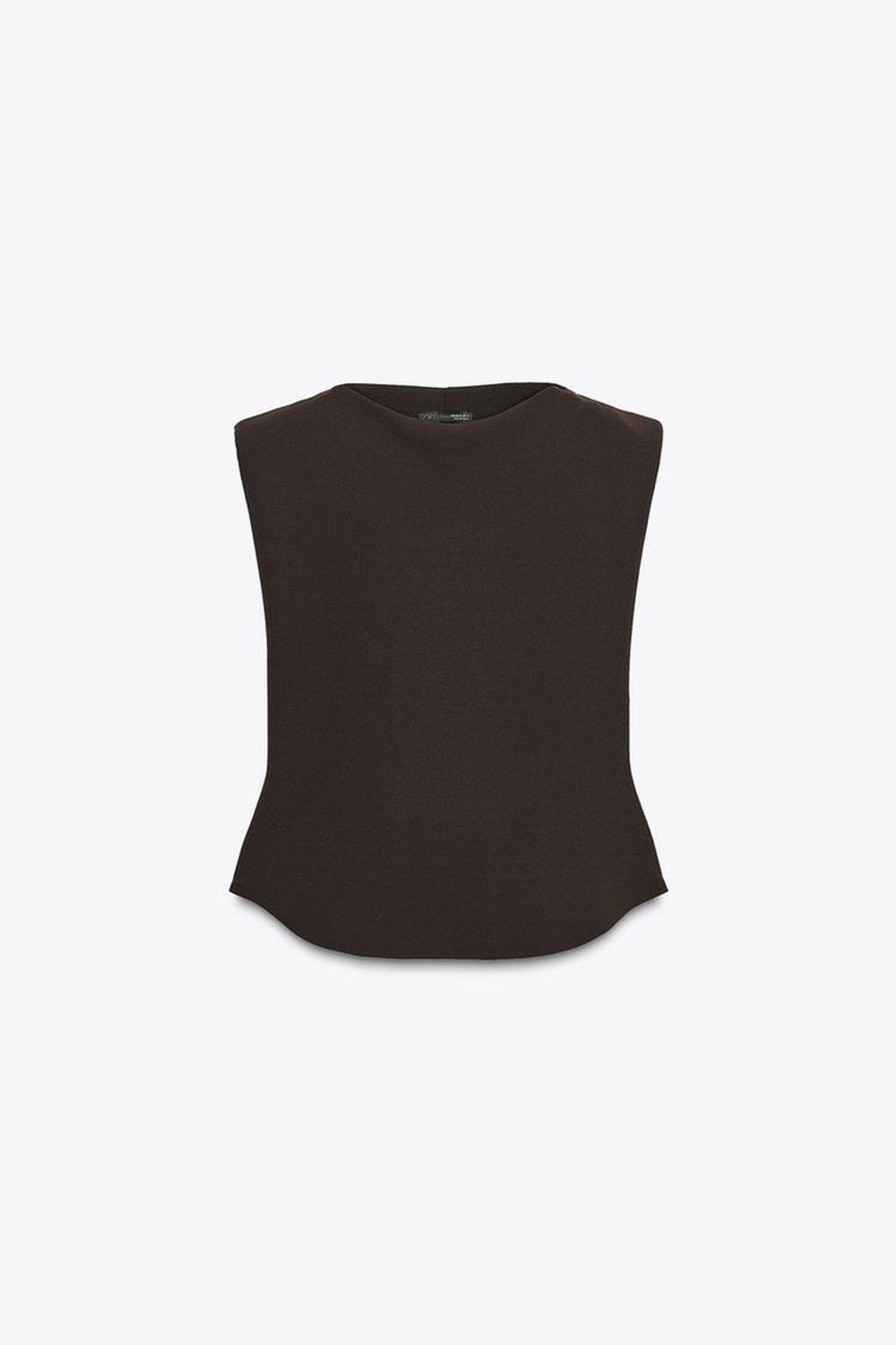 ZARA ТОП ИЗ КРЕПА С БАСКОЙ И ПОДПЛЕЧНИКАМИ, КОРИЧНЕВЫЙ