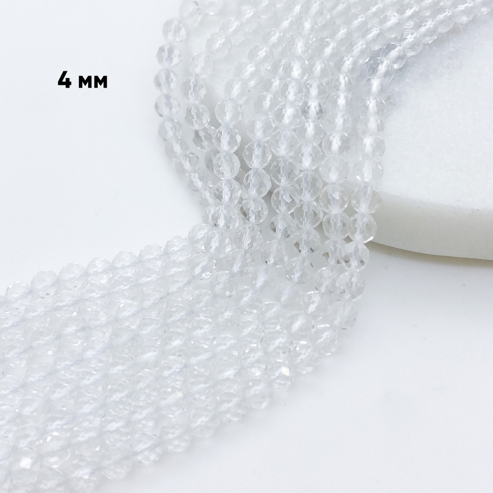 Горный хрусталь граненый бусины, размер около 4,2-4,3 мм, цена за отрезок 19 см (1/2 нити)