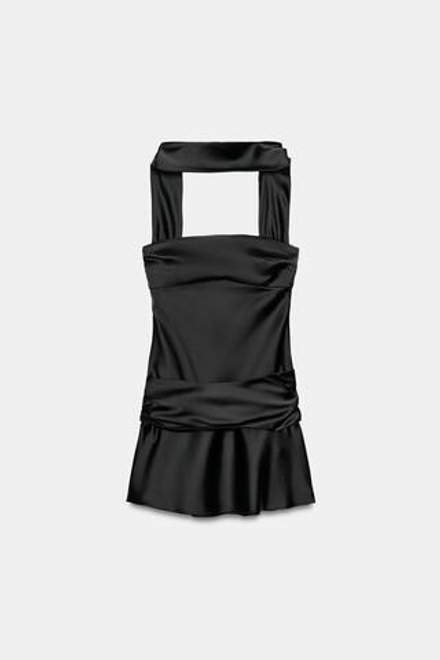 ZARA АТЛАСНОЕ ПЛАТЬЕ С ШАРФОМ, ЧЕРНЫЙ