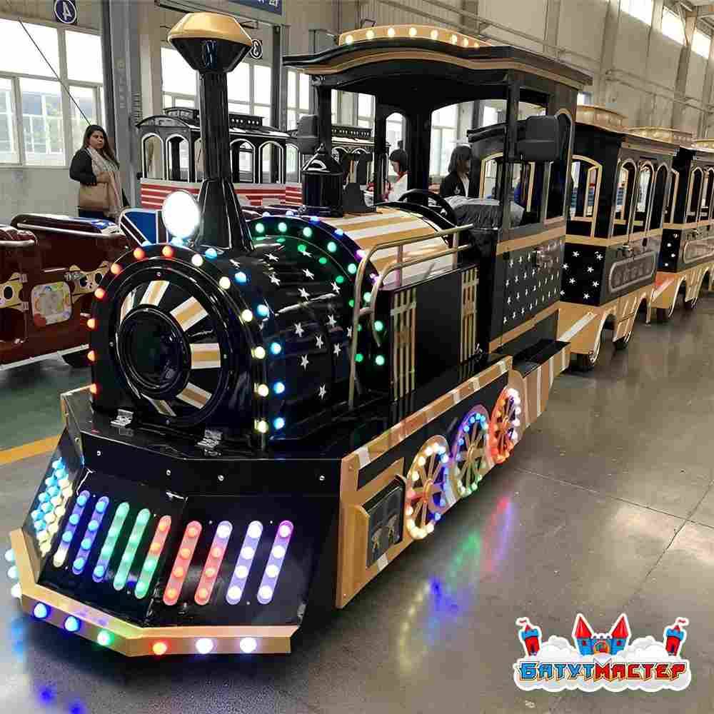 Безрельсовый паровозик «Сияющий путь» 4 вагона, 17 мест, с подсветкой