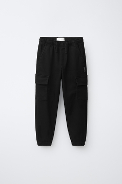 ZARA БРЮКИ КАРГО, ЧЕРНЫЙ