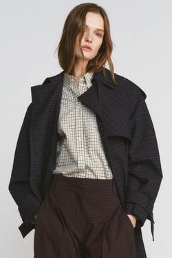 ZARA РУБАШКА В КЛЕТКУ ZW COLLECTION, ЭКРЮ/СИНИЙ