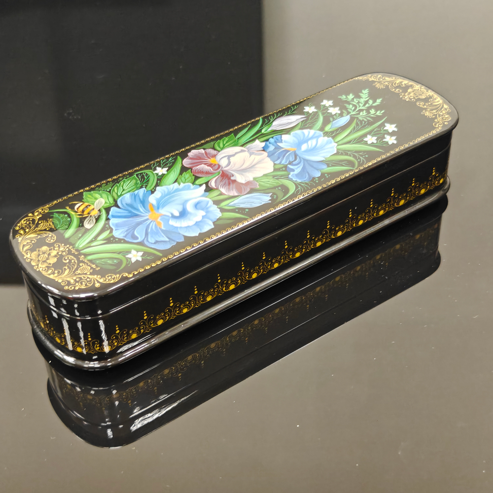 Шкатулка для ручки "Ирисы" с ручной росписью 20х6см