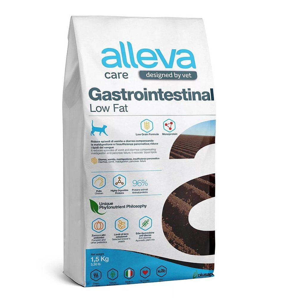 Сухой диетический корм Alleva Gastrointestinal Low Fat для кошек при заболеваниях ЖКТ, Пакет 1,5 кг