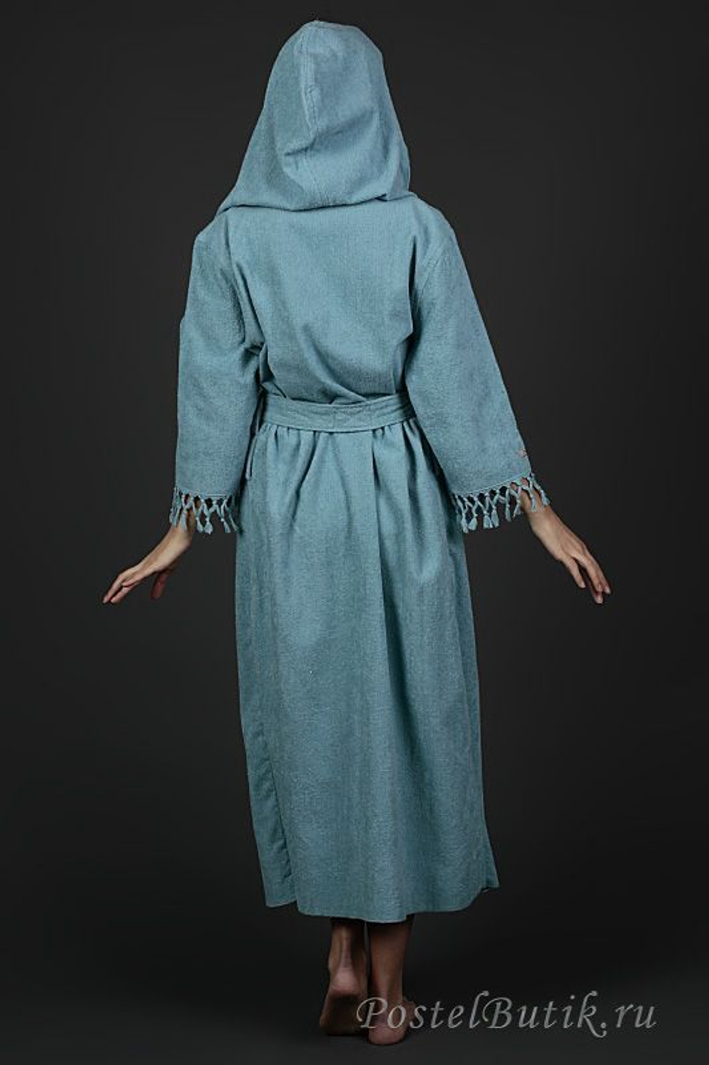 Элитный халат хлопковый Meyzer Tassels бирюзовый от Hamam