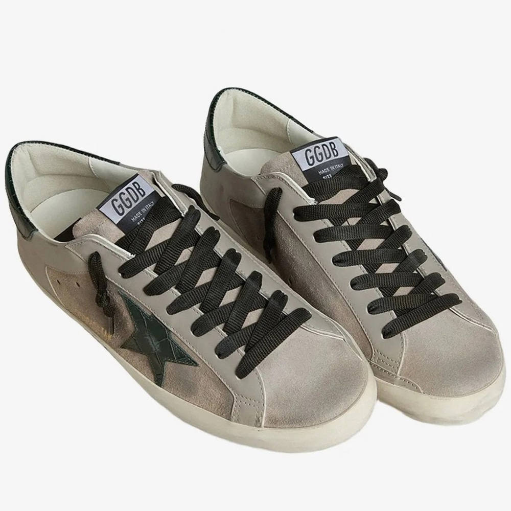 Golden Goose Super Star / Замша беж / зеленая крок звезда муж