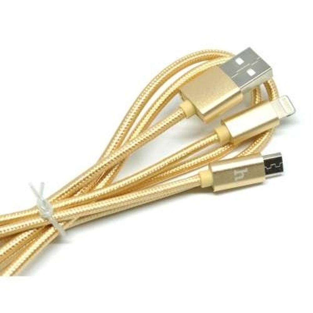 Кабель USB HOCO X2 2 в 1 для iPhone/Micro (золото) 1m