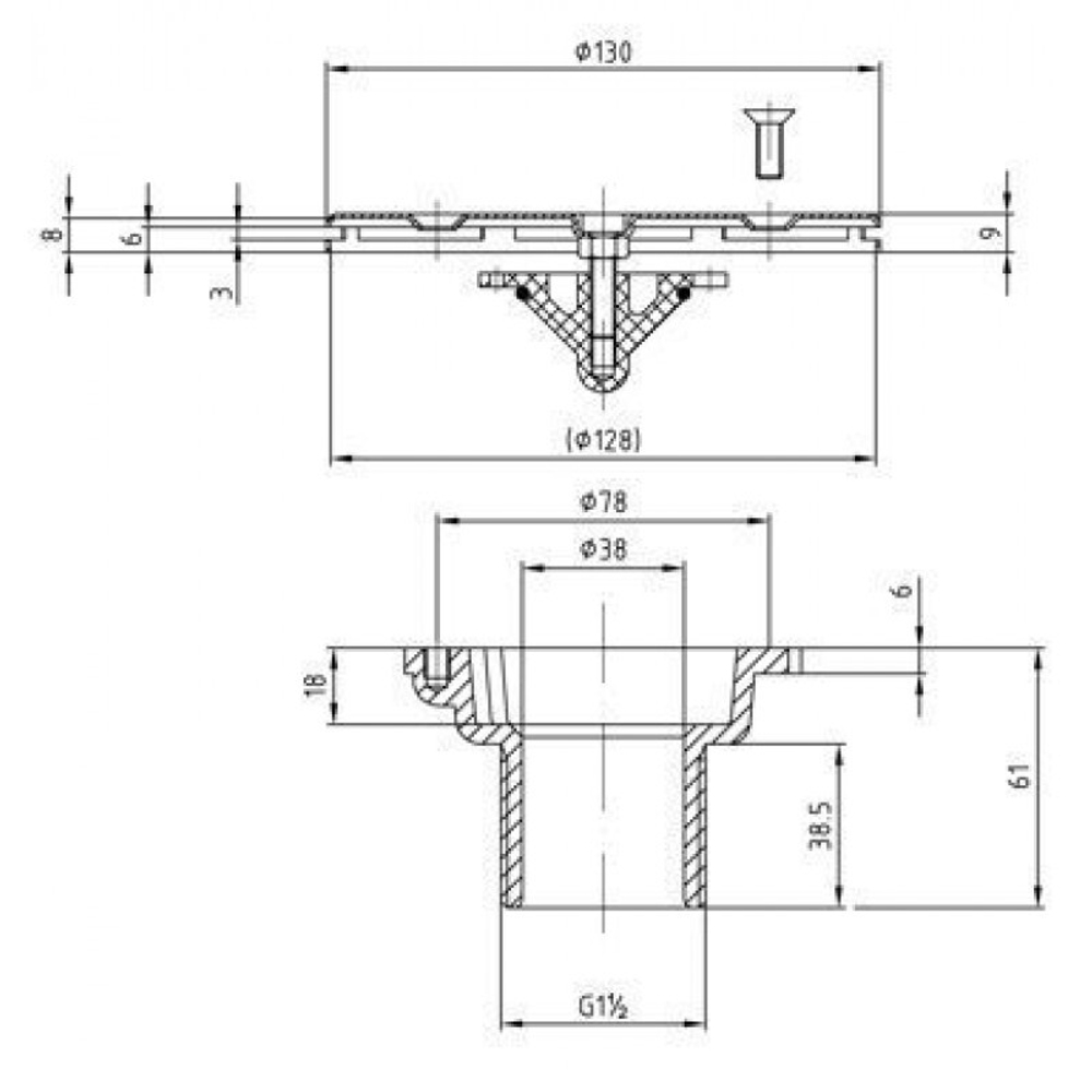 Форсунка донная регулируемая Ø 130 (плитка) G2"(наруж.) нерж. ст. AISI-316 и RG-бронза
