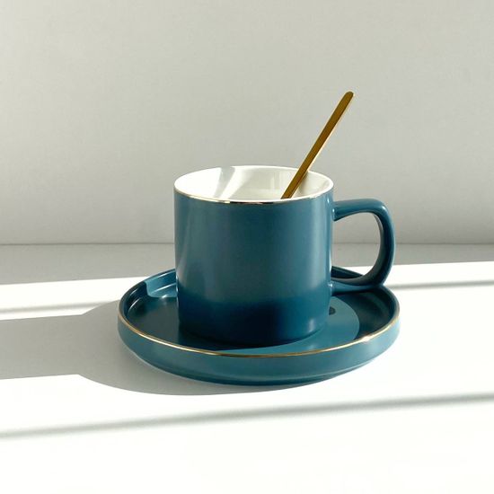 Чайная пара Наоми, чашка 220 мл, блюдце 14,5 см, ложка, цвет серо-синий матовый
