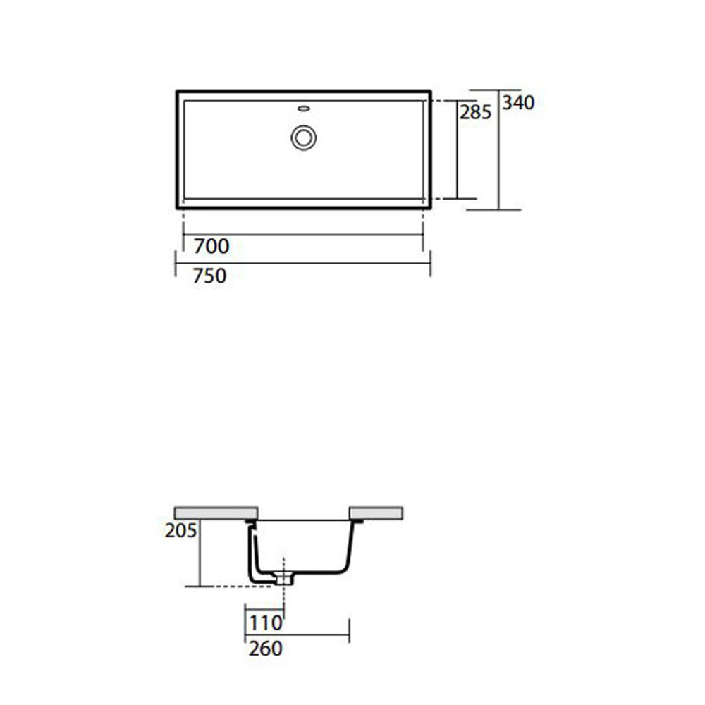 Раковина Kerasan Slim 22501 встраиваемая 75 см