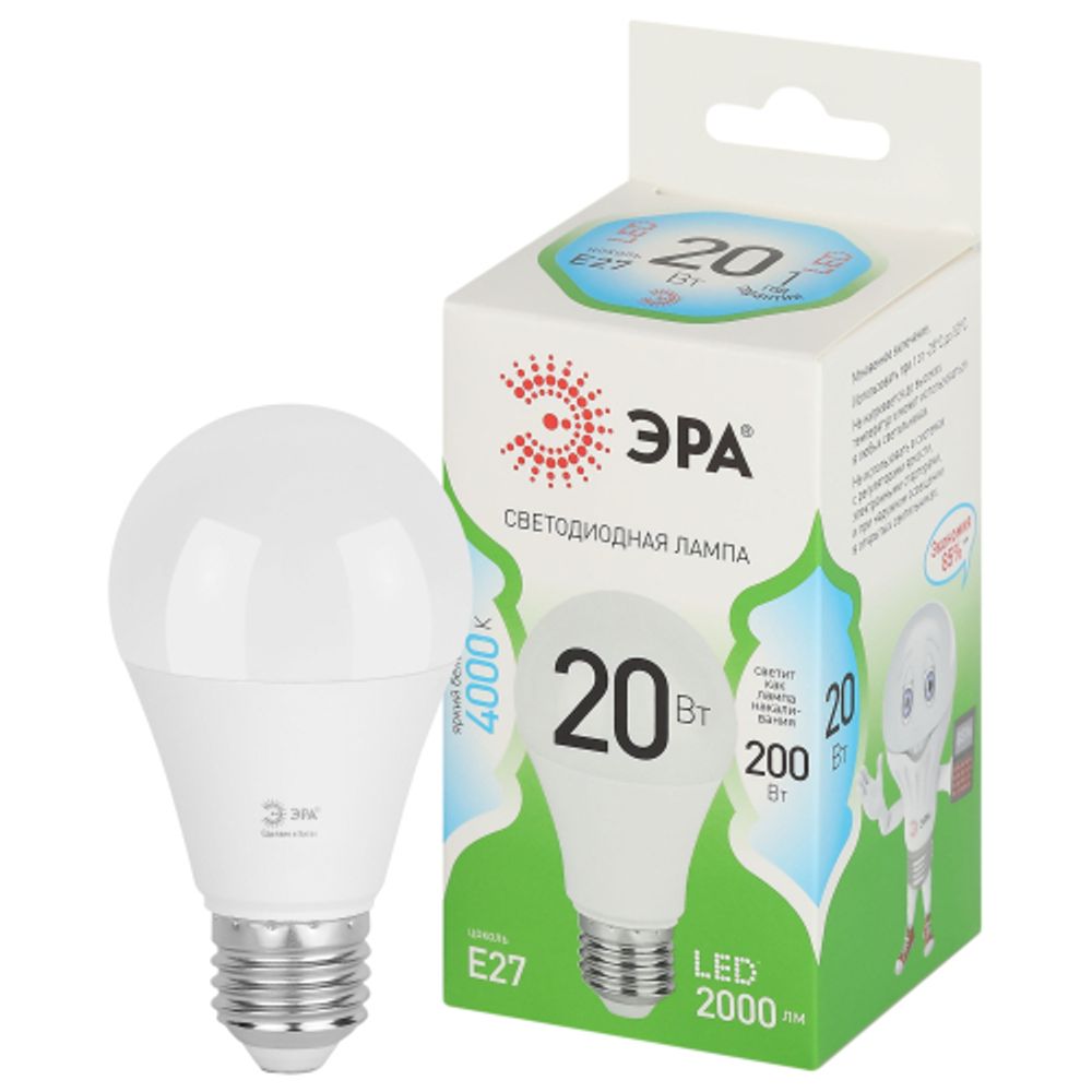 Лампа светодиодная ЭРА GREEN LINE LED A60-20W-840-E27 GL E27 20 Вт груша яркий белый свет | Лампы cветодиодные Груша (A)