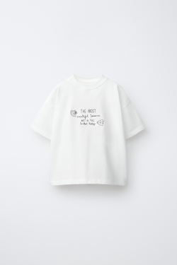 ZARA ФУТБОЛКА С ВЫШИТОЙ НАДПИСЬЮ, БЕЛЫЙ