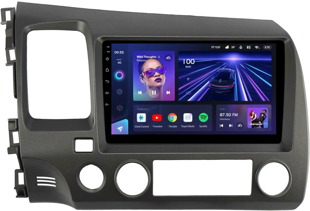 Магнитола Honda Civic 8 4d 2005-2012 (левый руль, рамка 9) - Teyes CC3 на Android 10, QLED, ТОП процессор, 4Гб+32Гб, CarPlay, 4G SIM-слот